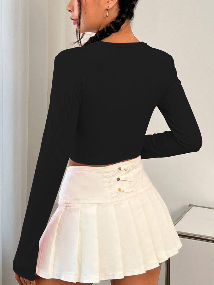 Black Full Sleeved Crop Top