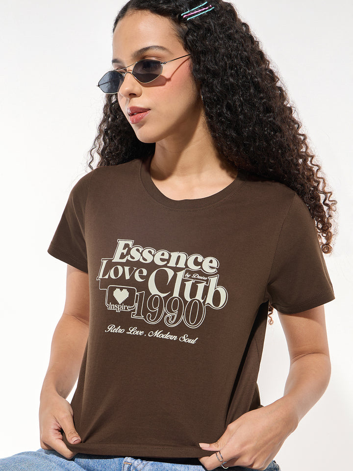 Brown Crew Neck Graphic Tshirt