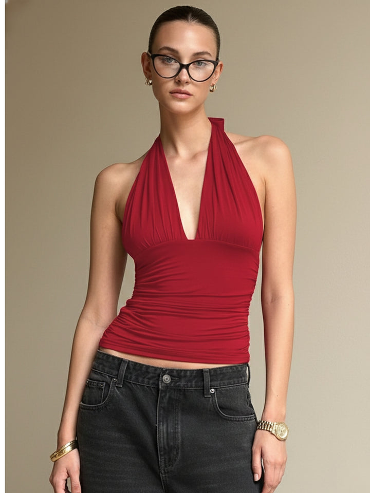 Red Halter Neck Fitted Tank