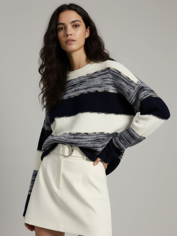 Navy Blue Dual Tone Boat Neck Sweater