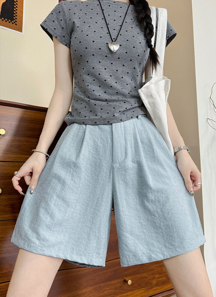 Blue Relaxed Fit Pleated Shorts
