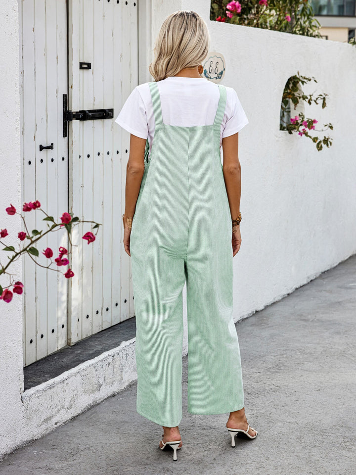 Green Striped Dungaree Style Jumpsuit