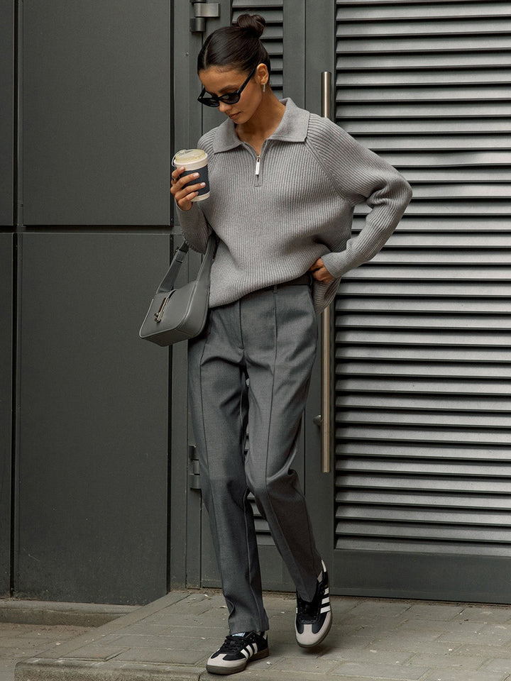Grey Collared Zip Up Sweater