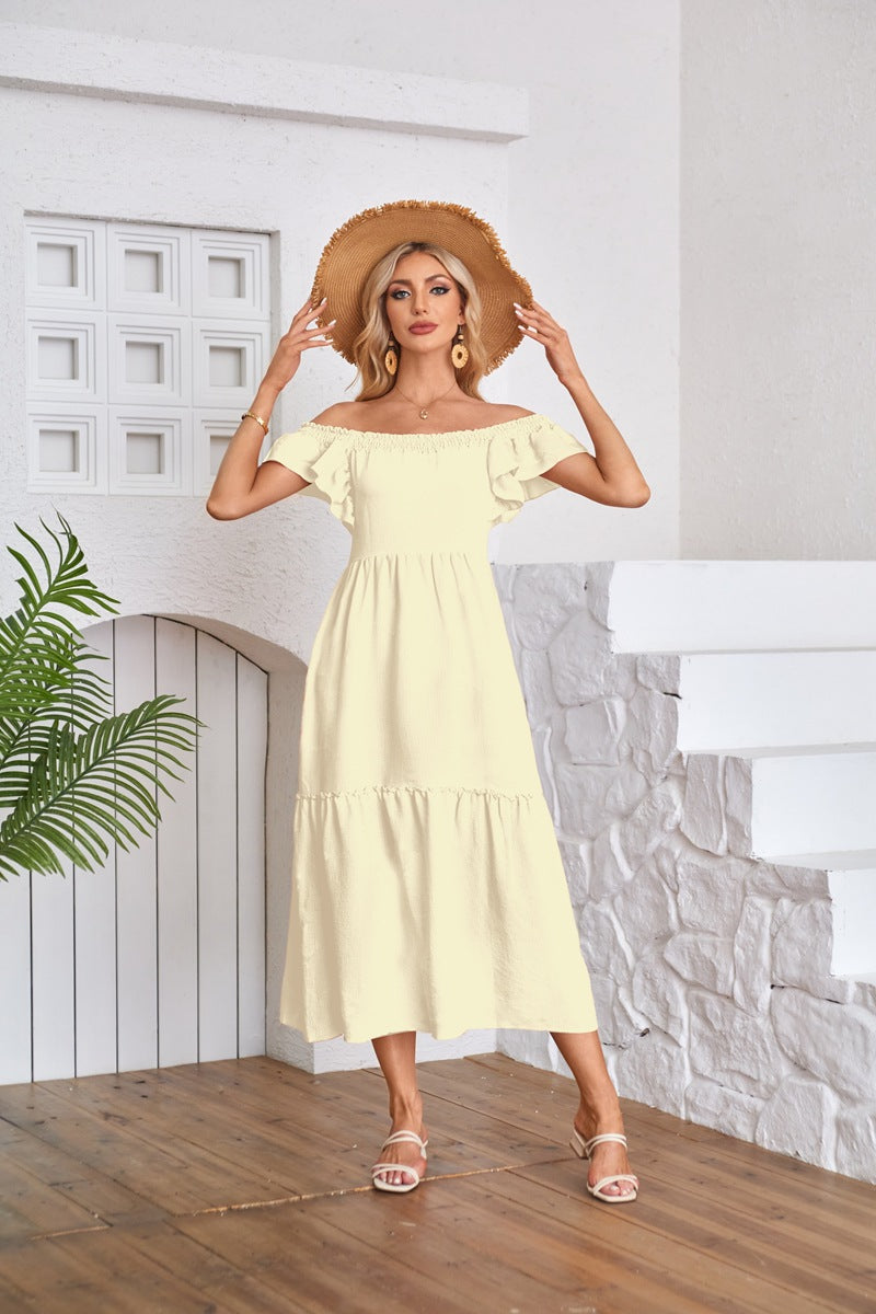 Yellow Solid Flutter Sleeved Empire Waist Smocked Dress