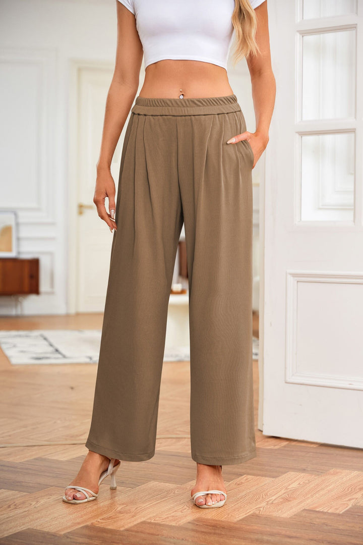 Brown Wide Leg Elasticated Trouser