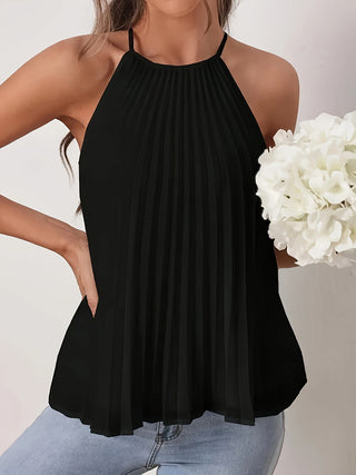 Black Pleated Flared Top