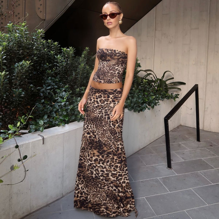 Leopard Print Tube Top With Skirt Co-Ord Set