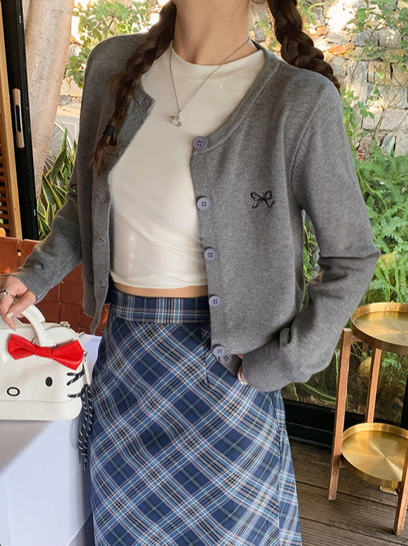 Grey Full Sleeve Buttoned Cardigan