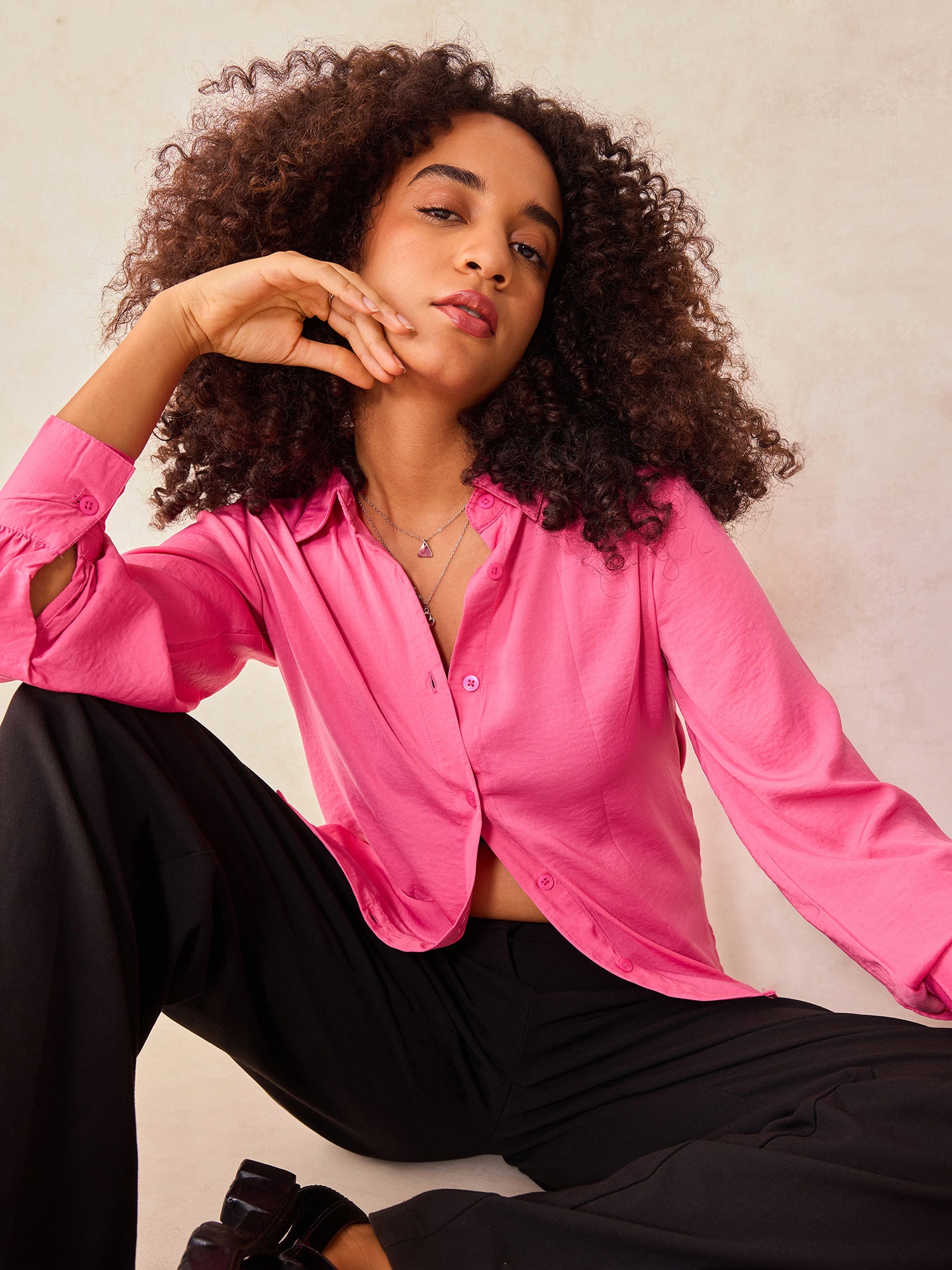 Pink Relaxed Fit Satin Shirt