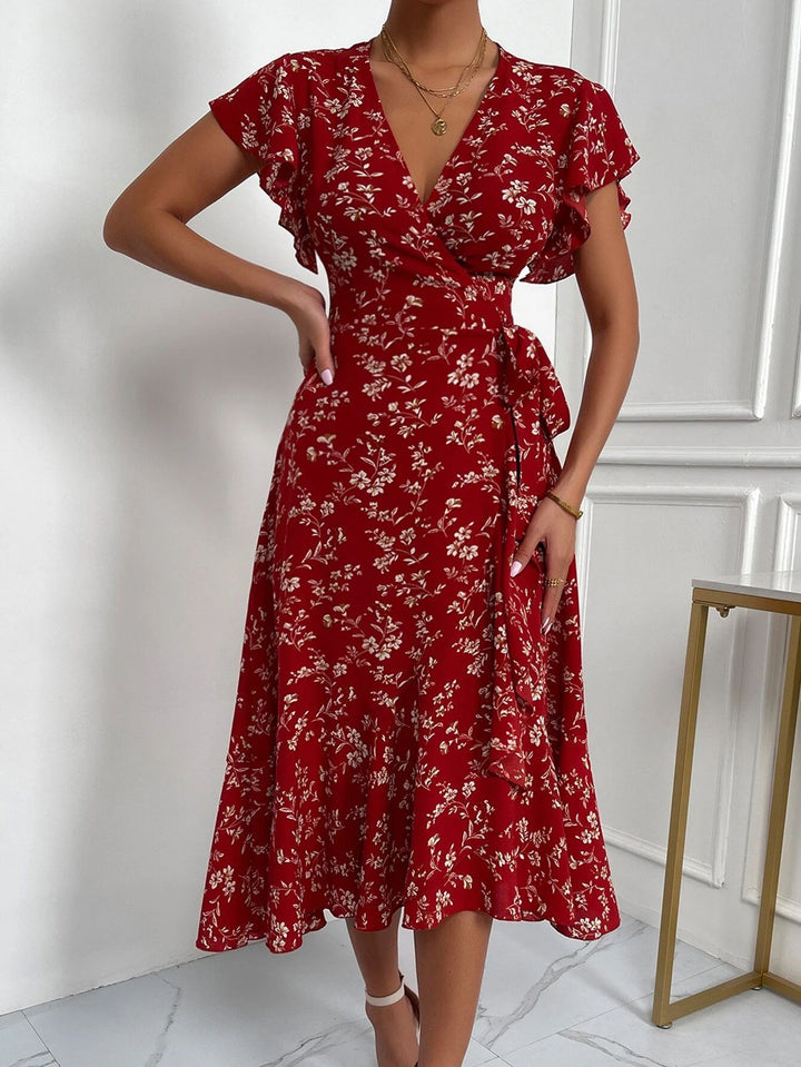 Red V-Neck Wrap Dress