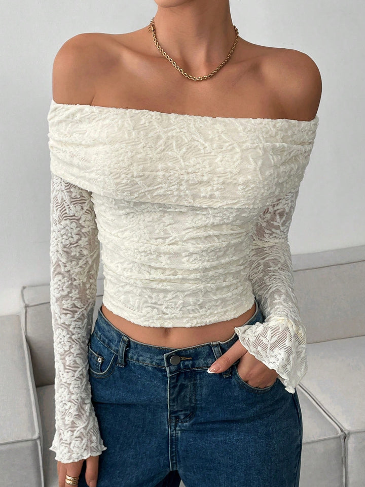 White Full Sleeve Off Shoulder Top