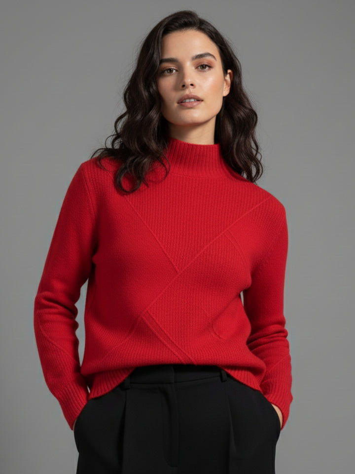 Red Textured Regular Basic Sweater