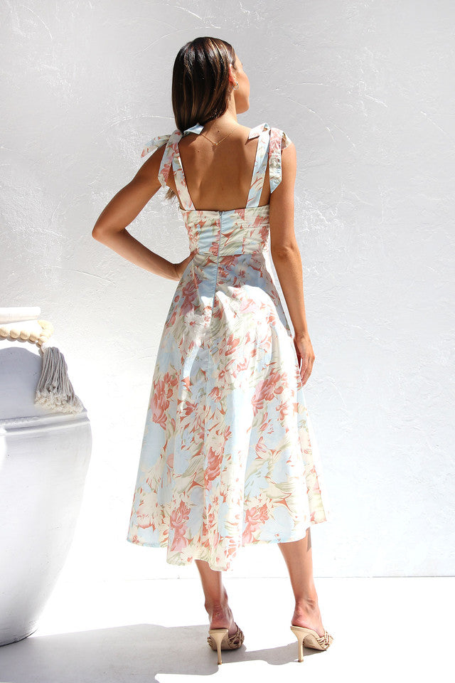 Off-White Printed Bustier Tie Up Straps Dress