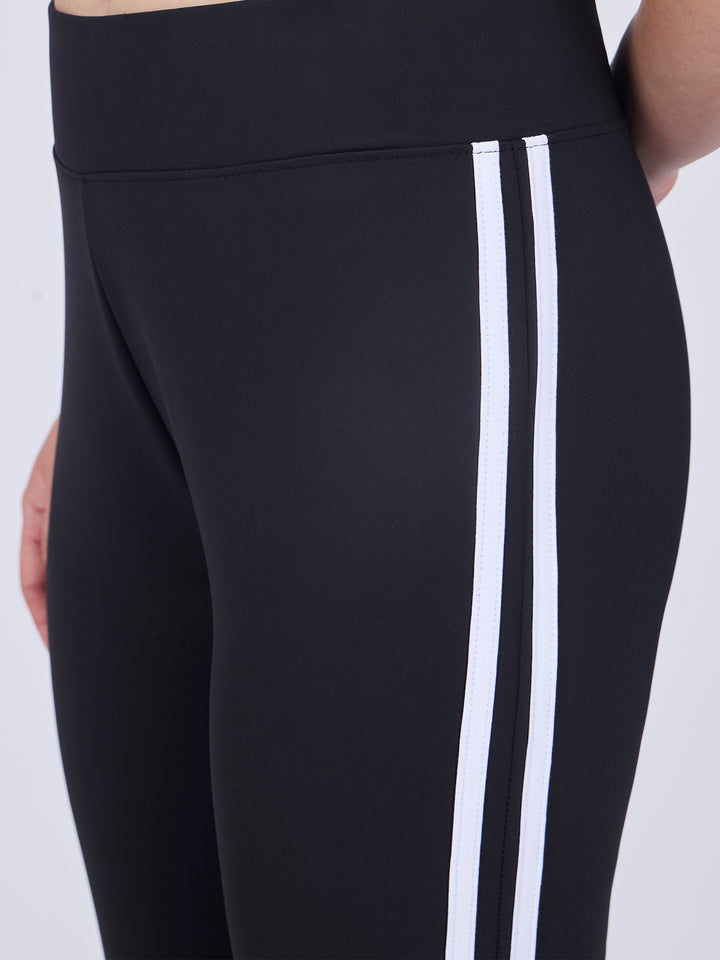Black Flared Contrast Striped Leggings