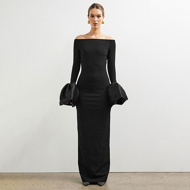 Black Bardot Dress With Bell Sleeves