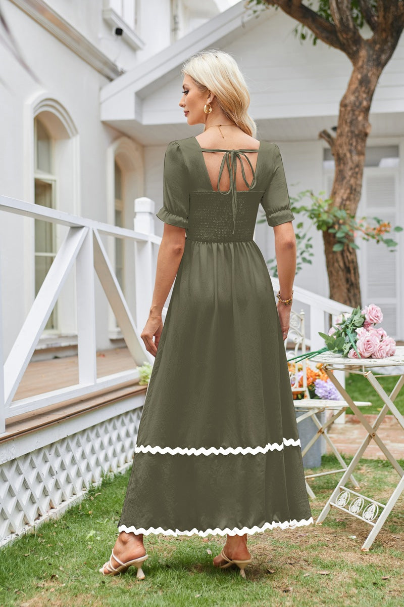 Olive Square Neck Contrast Tipping Maxi Dress