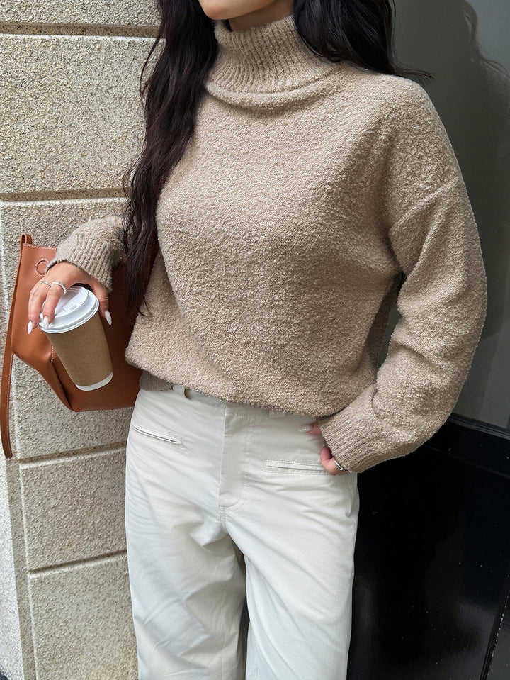 Beige Full Sleeve Mock Neck Sweatshirt