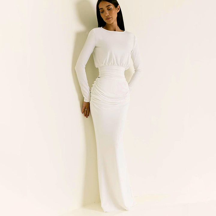 White Crop Top With Full Sleeves With Maxi Skirt Coord Set