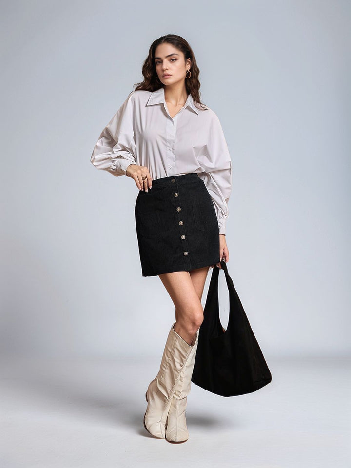 Black Front Buttoned Mini Skirt