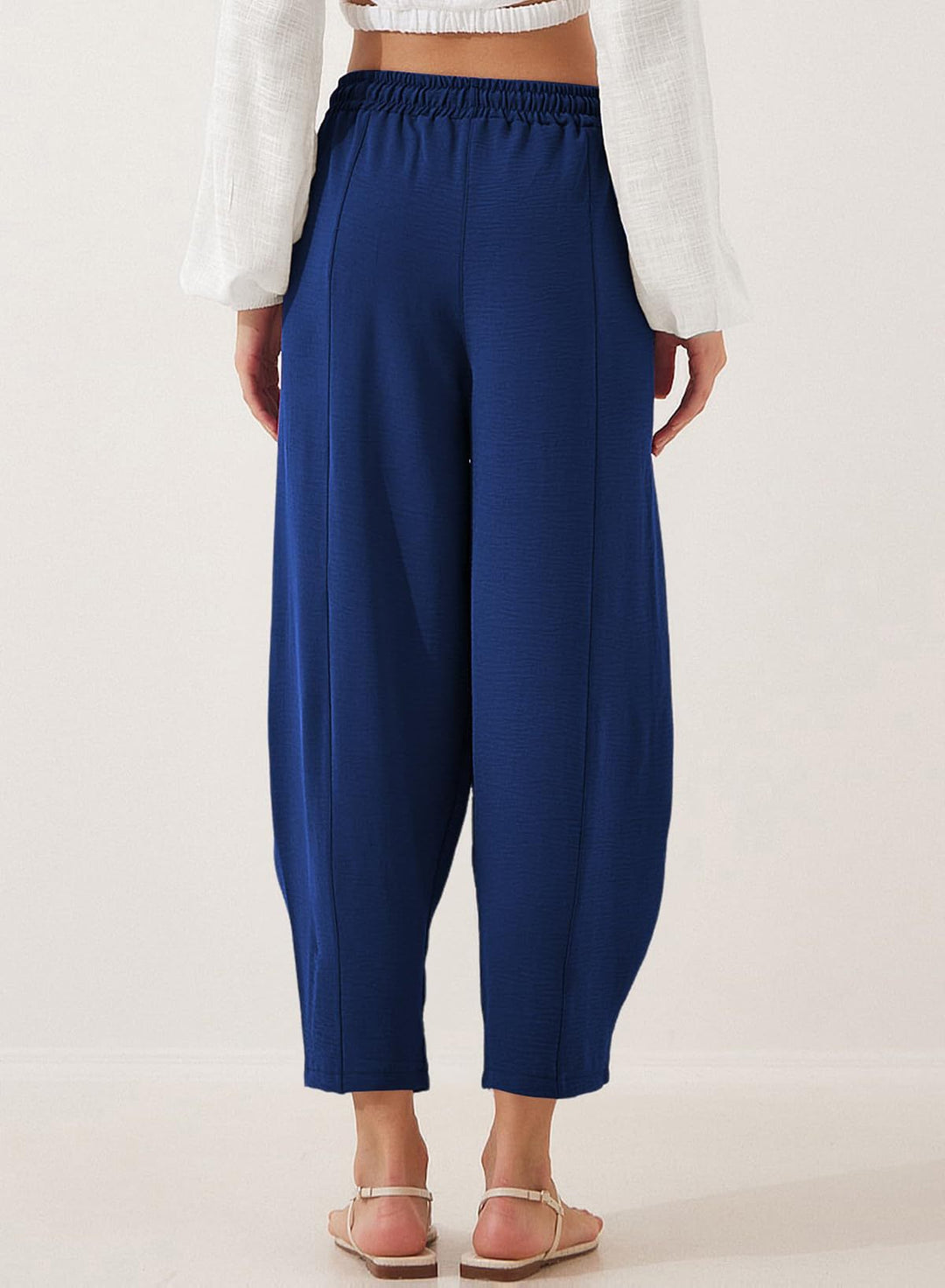 Navy Blue Elasticated Waist Band Wide Leg Trouser