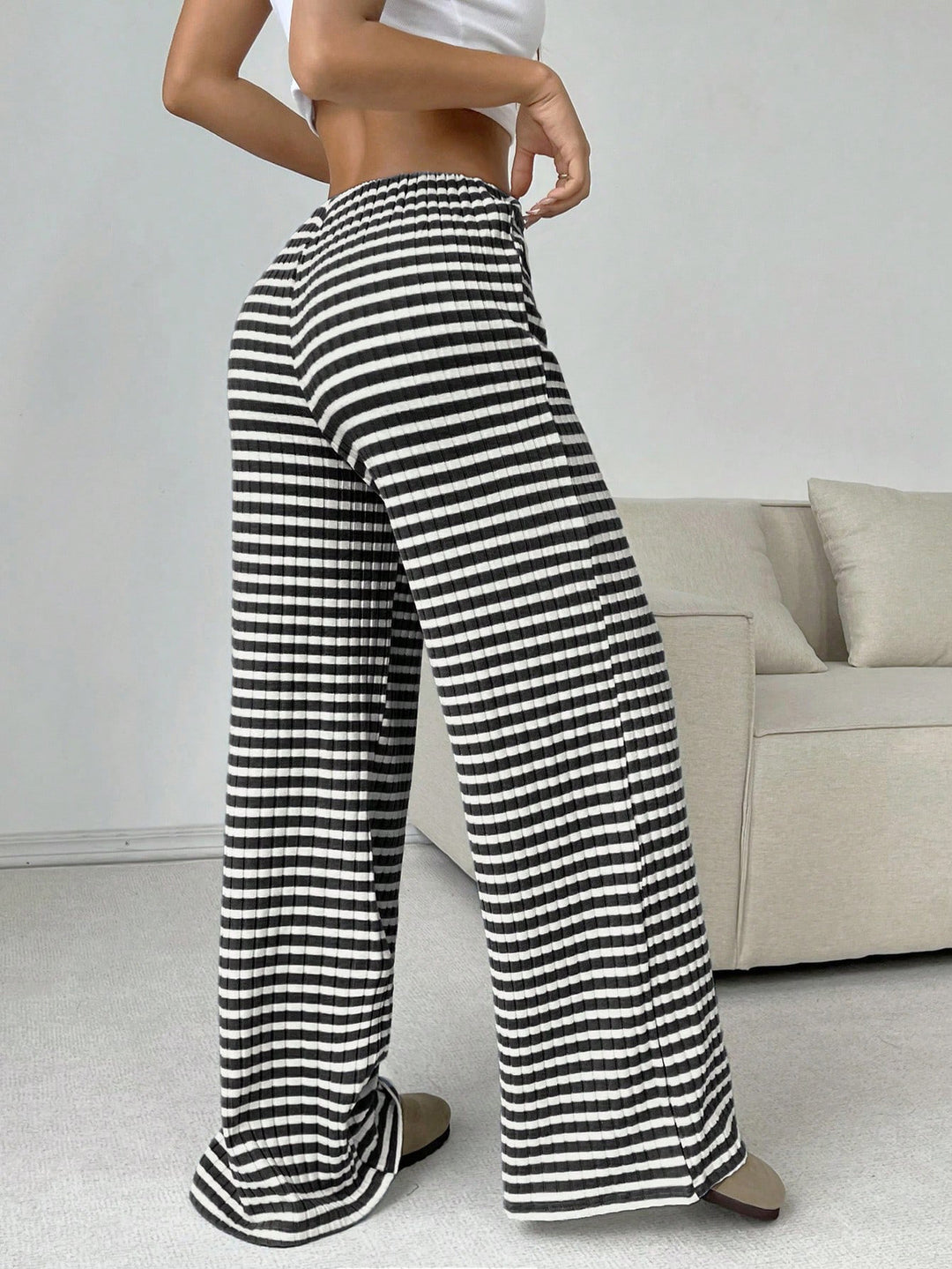 White Striped Straight Fit Pant