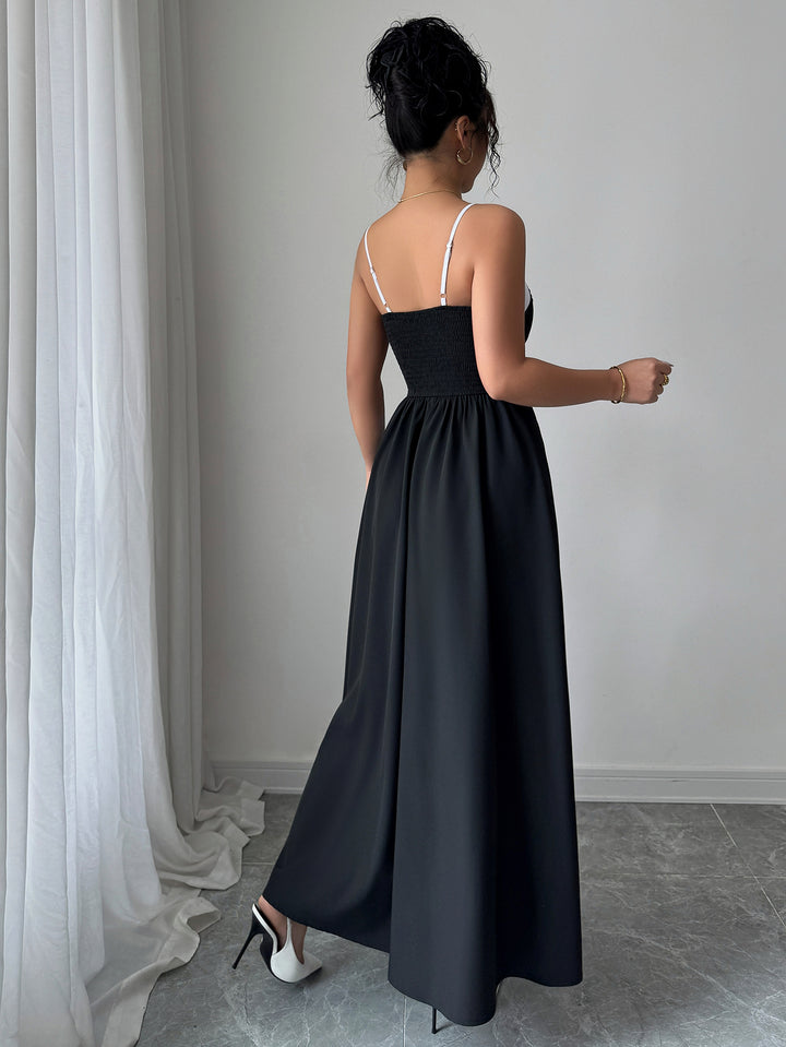 Black Shoulder Strap Colour Block  Dress