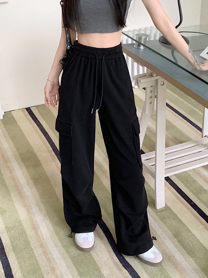 Black Solid Pin Tucked Sweatpants