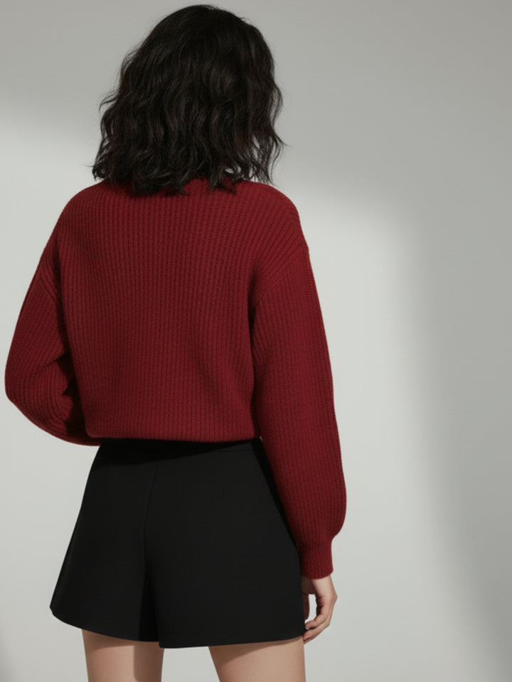 Maroon Full Sleeve V Neck Front Bow Sweater