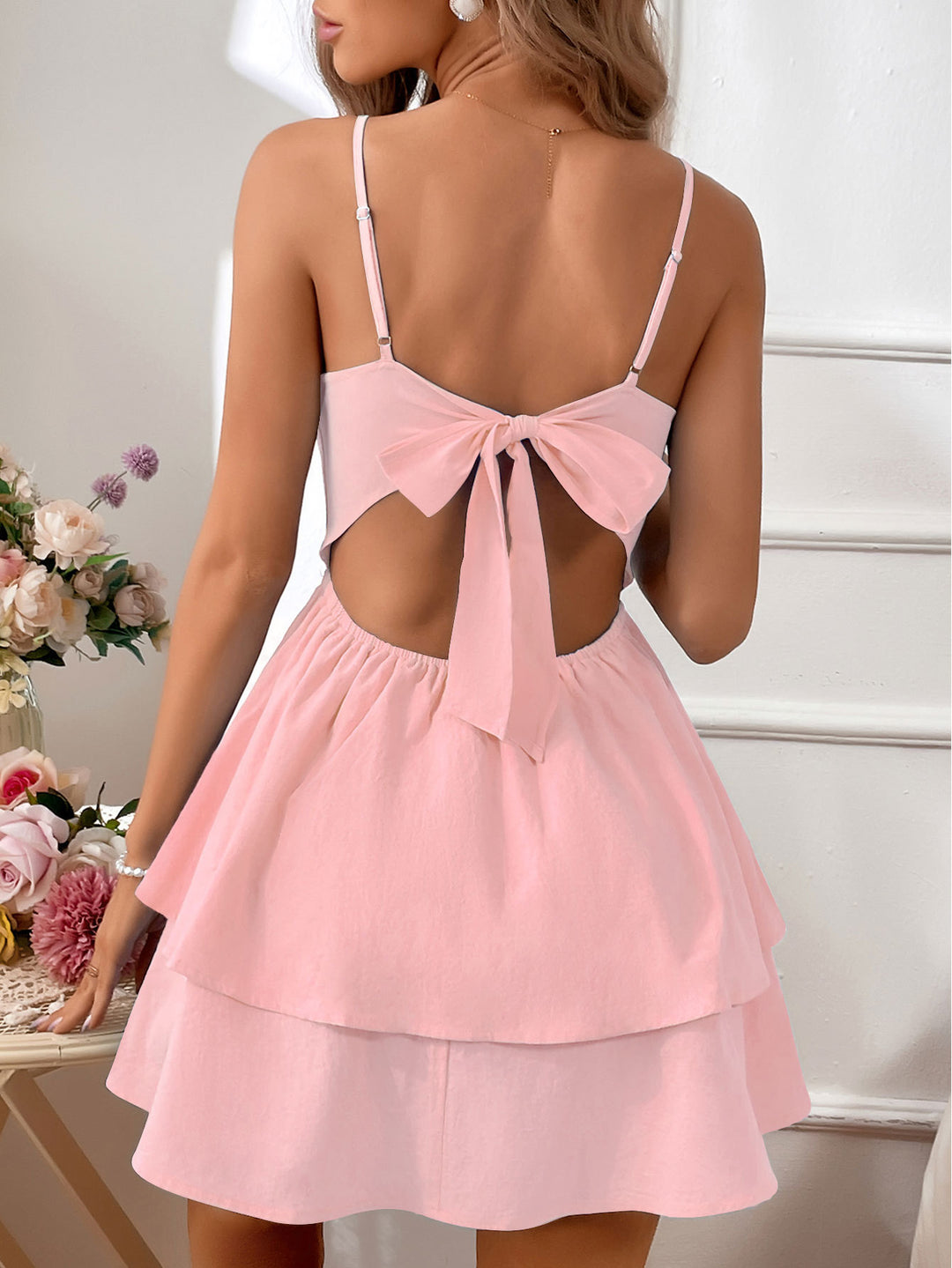 Pink Shoulder Strap Flare Dress