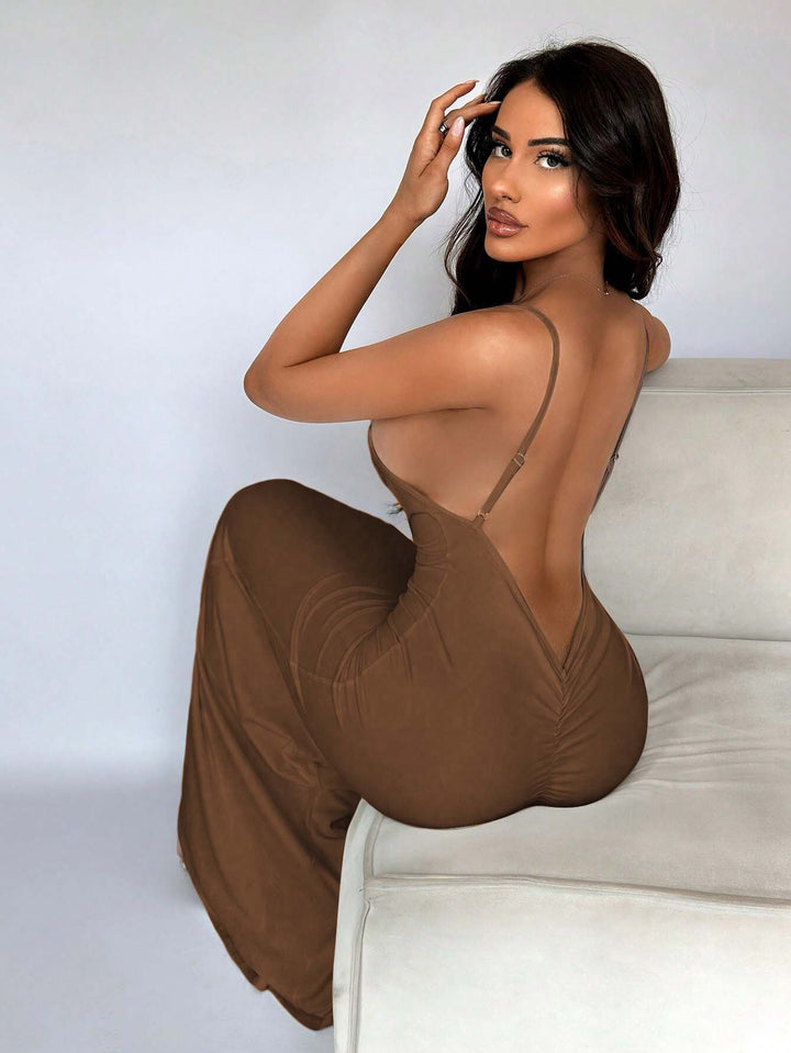 Brown Strappy Ruched Bodycon Dress