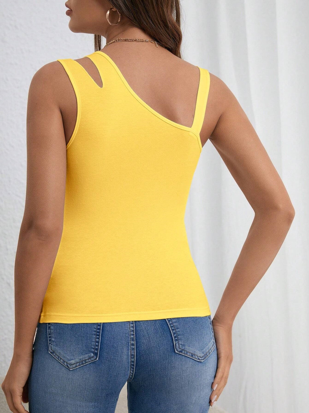 Yellow Shoulder Strap Cut-Out Top