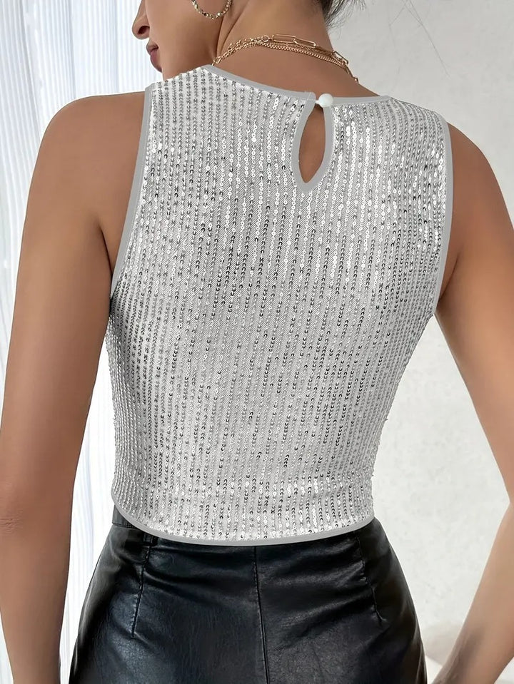 White Sequin Cropped Top