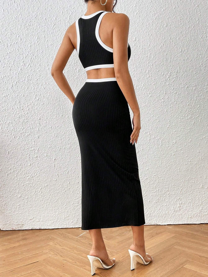 Black Contrast Rib Back Cut-Out Detail Dress