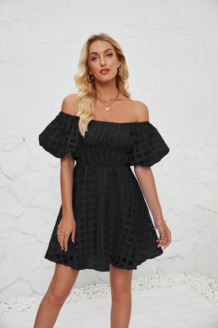 Black Checkered Textured Mini Dress