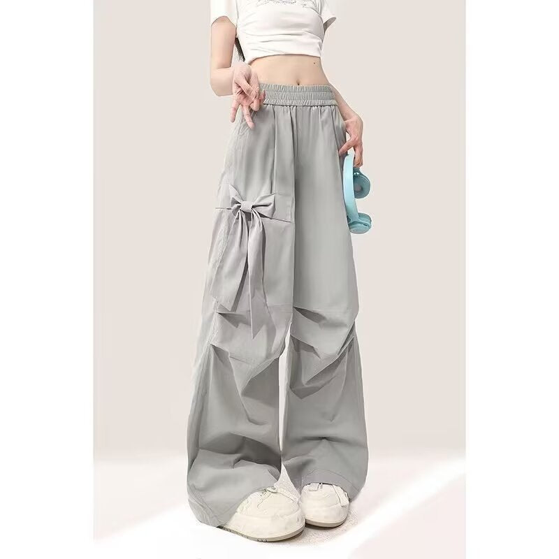 Grey Bow Detailing Parachute Pants