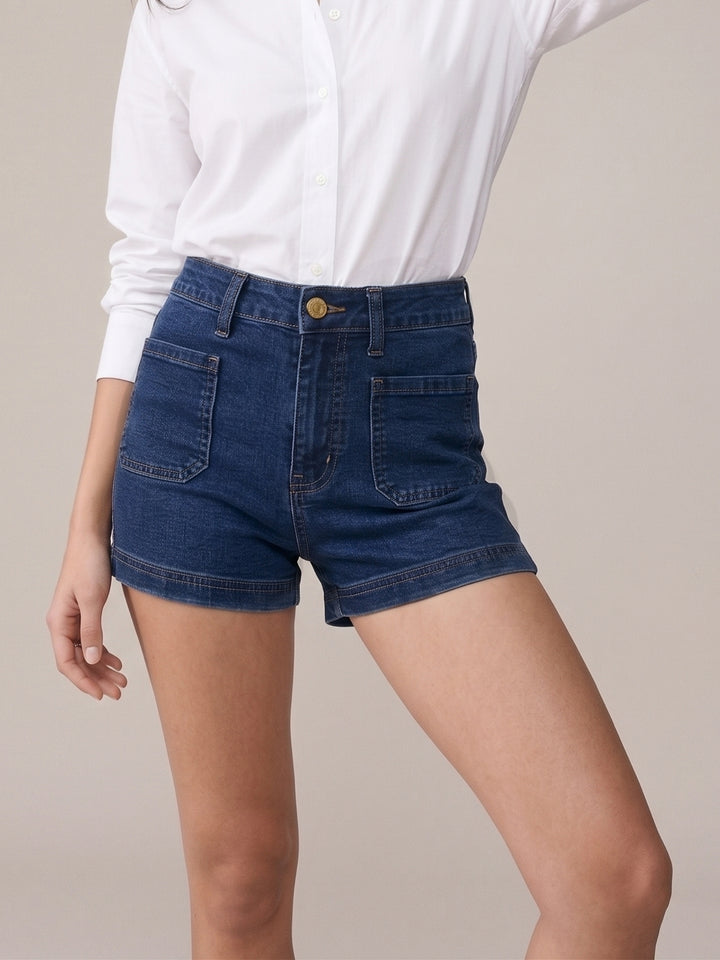Blue Patch Pocket Fitted Shorts
