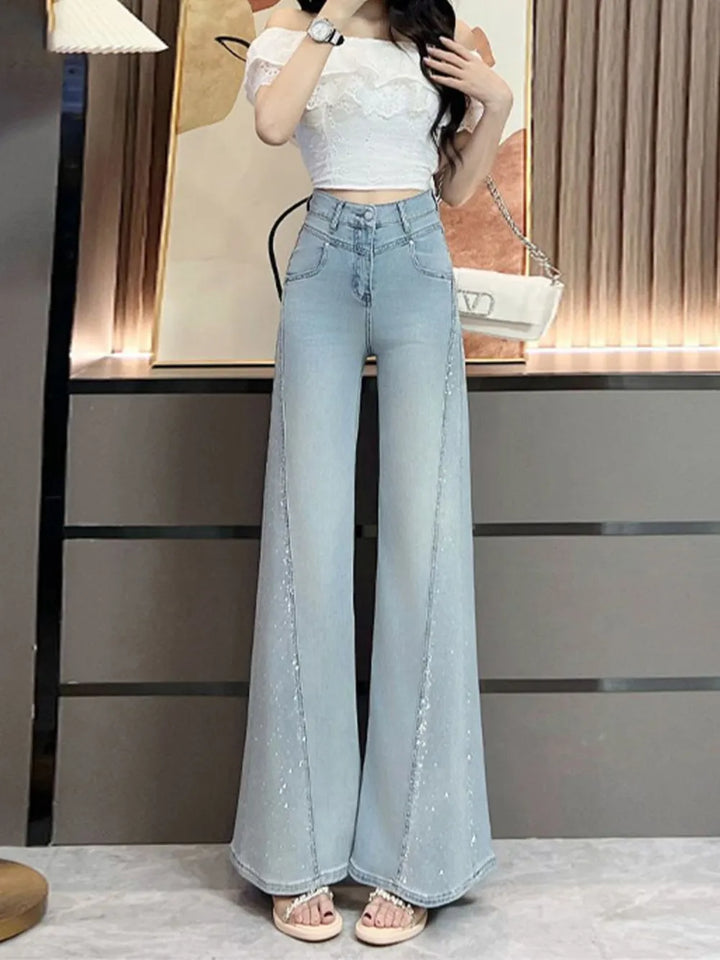 Light Blue High Waist Frayed Wide Leg Jeans