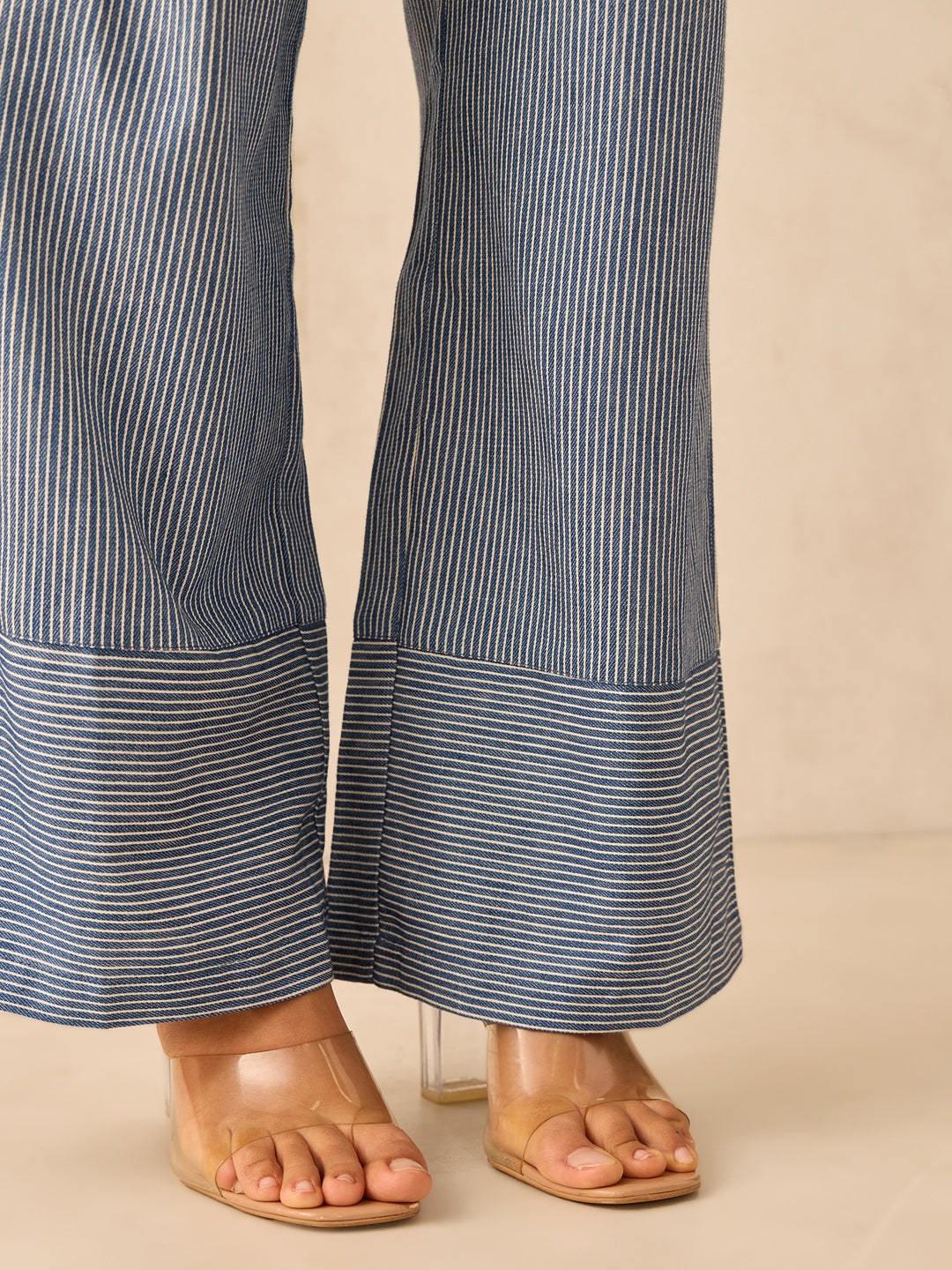 Blue Wide Leg Stripes Trousers