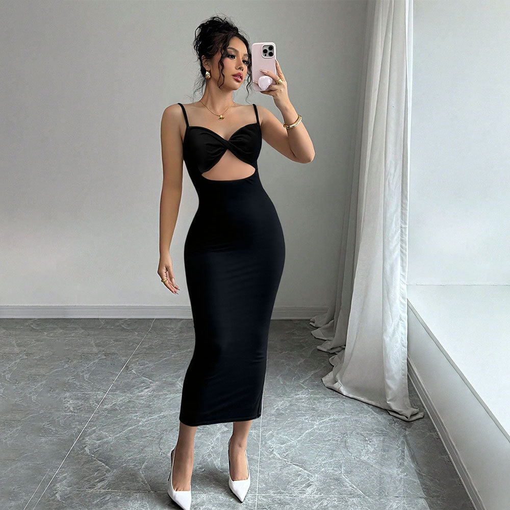 Black Shoulder Strap Cut-Out Detail Dress