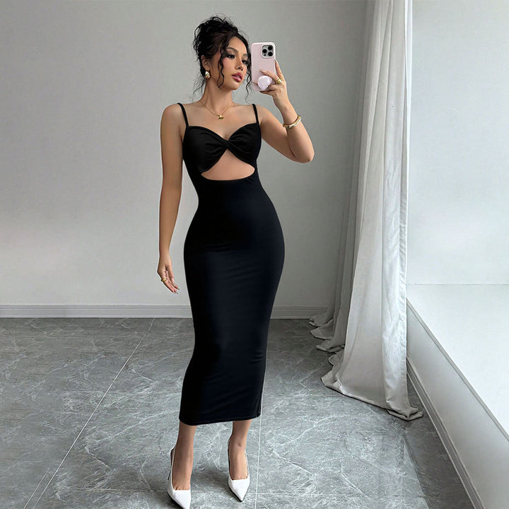 Black Shoulder Strap Cut-Out Detail Dress