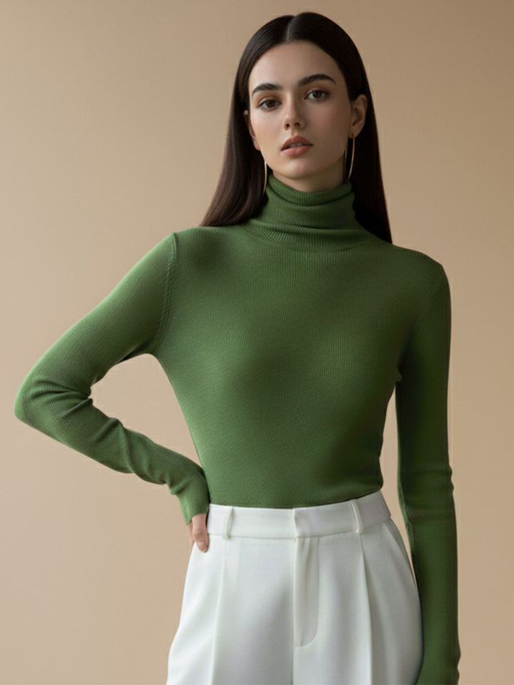Green Full Sleeve Mock Neck Sweater