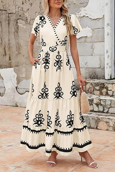Off White Wrap Neck Contrast Coloured Printed Dress