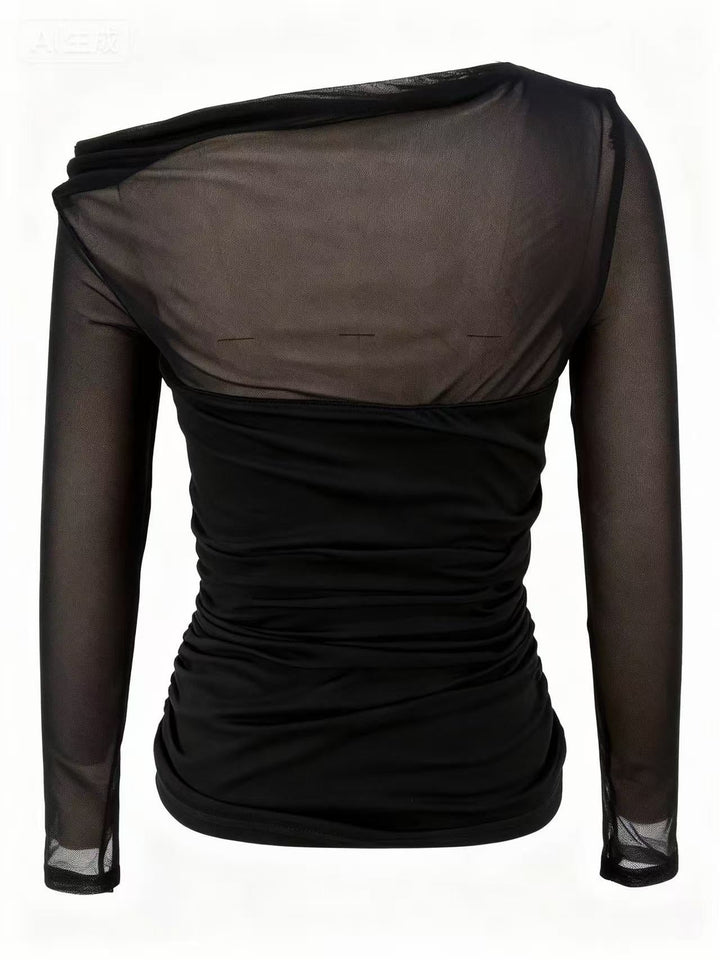 Black Full Sleeve Mesh Detail Top