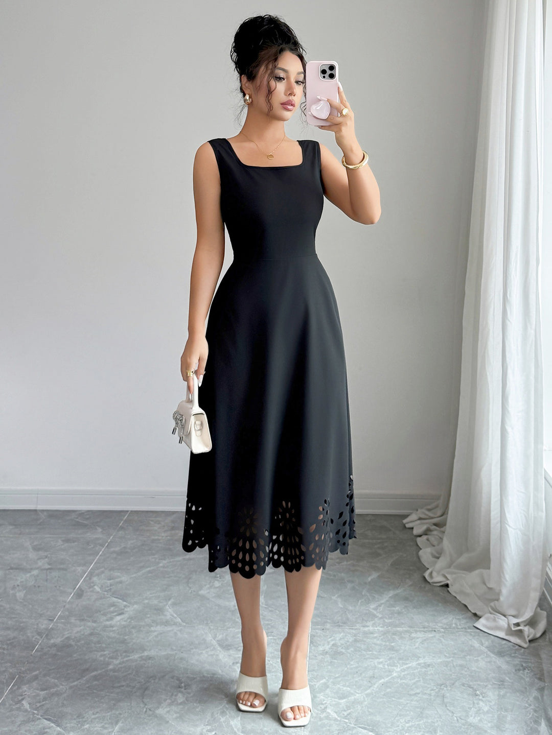 Black Shoulder Strap Fitted Dress