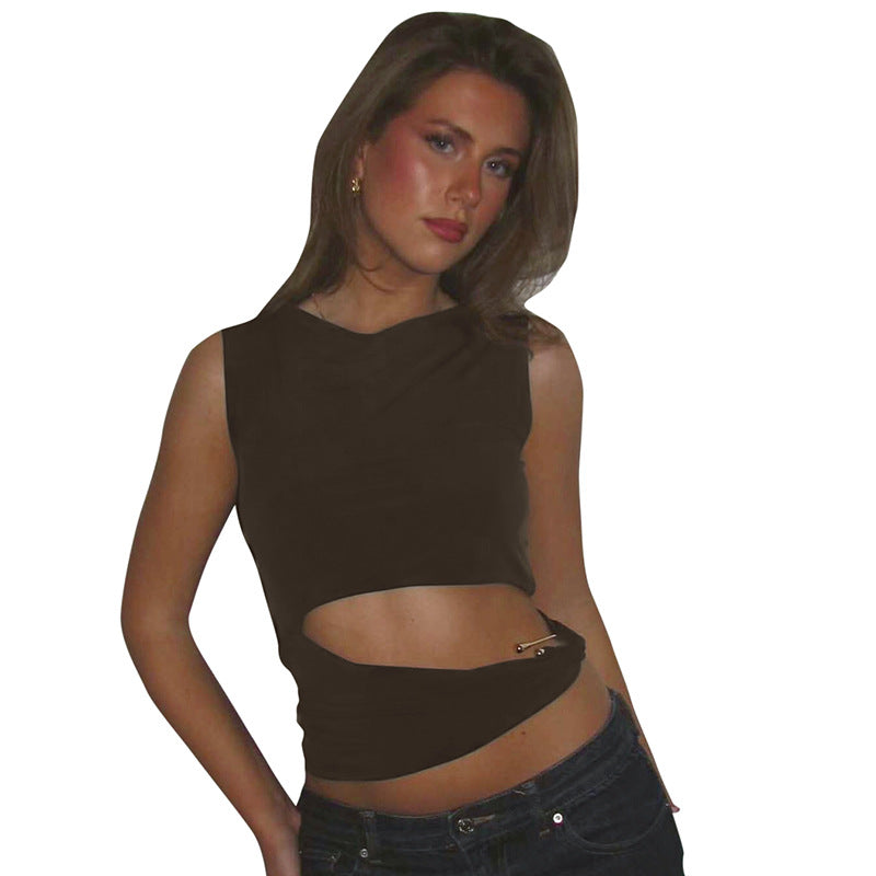 Brown Crop Top With Cutout Waist