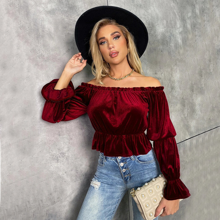Wine Full Sleeved Off-Shoulder Crop Top