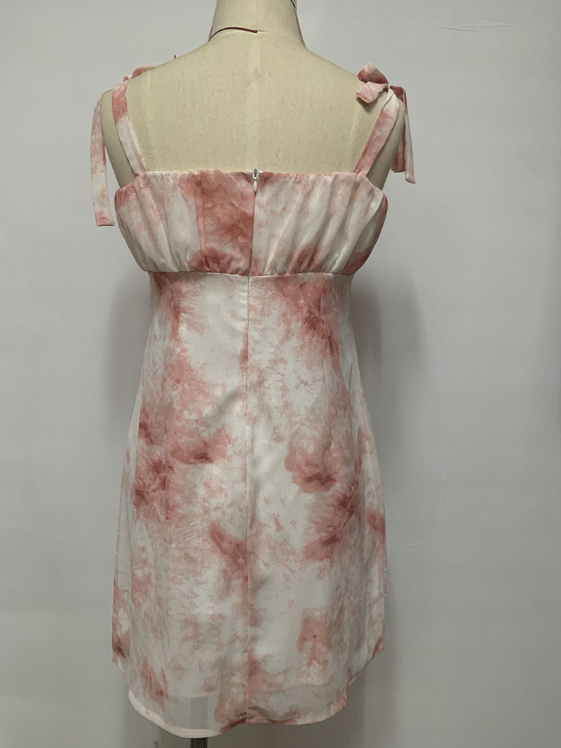 Pink Marble Effect Strappy Dress
