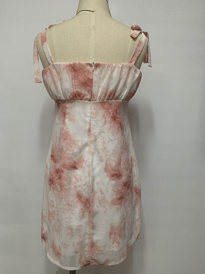 Pink Marble Effect Strappy Dress
