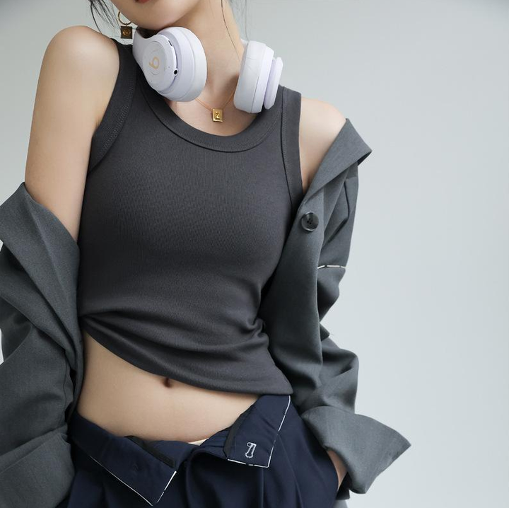 Charcoal Solid Ribbed Tank Top