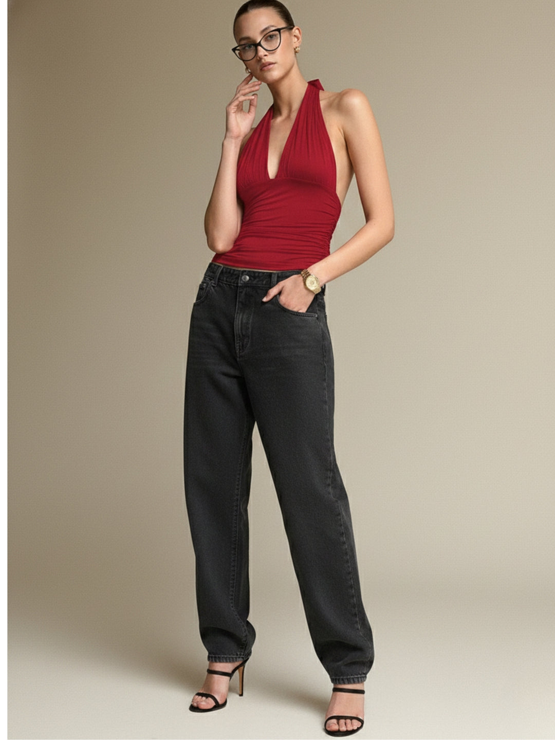 Red Halter Neck Fitted Tank